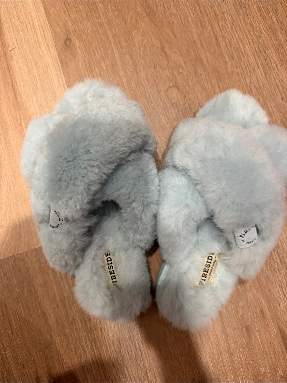 Fireside Plush Cross-Band Slide Slippers - Pale Blue